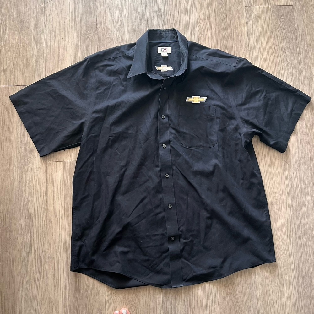 Cutter & Buck Mens 2XL Chevy Chevrolet Short Sleeve Button Down Shirt Black logo